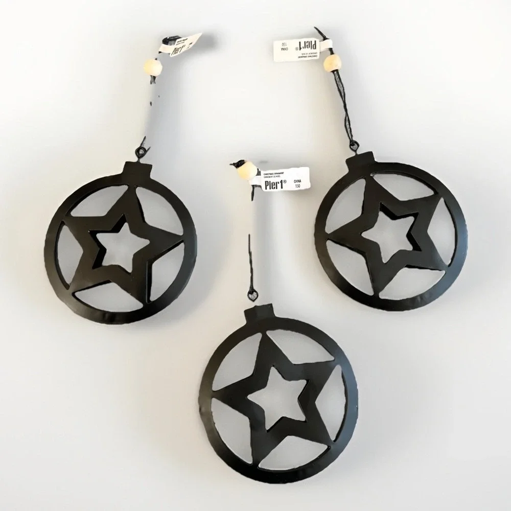 Pier 1 3D Black Metal Star Christmas Ornaments Set Of 3 Decor Lightweight New